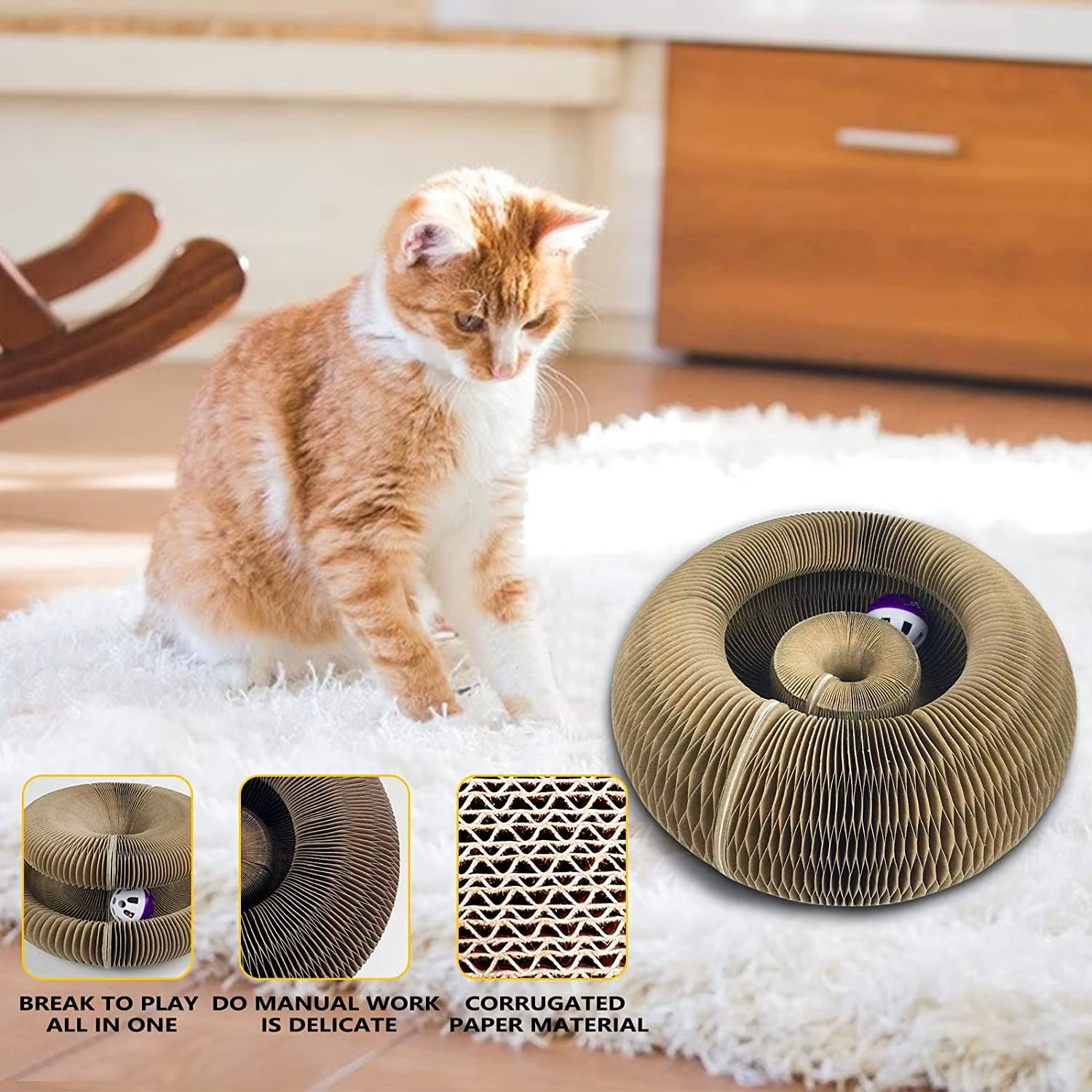 Premium Cat Scratch and Play Organ Board with Ball - Corrugated Claw Grinding and Climbing Frame for Kittens