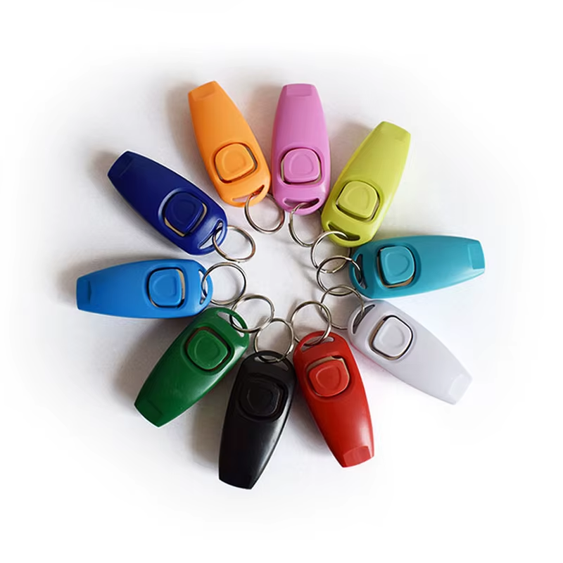 2-in-1 Pet Training Clicker & Whistle for Dogs and Cats – Includes Key Ring & Wrist Strap