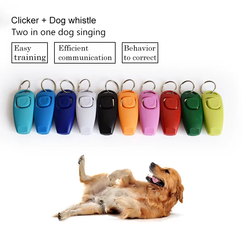 2-in-1 Pet Training Clicker & Whistle for Dogs and Cats – Includes Key Ring & Wrist Strap